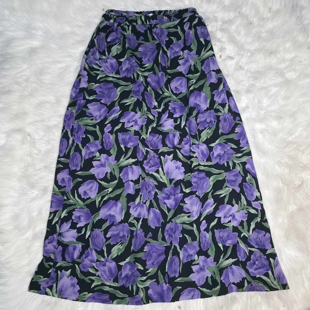 Vintage Tanjay Purple Floral Midi Skirt 🌷 M-L